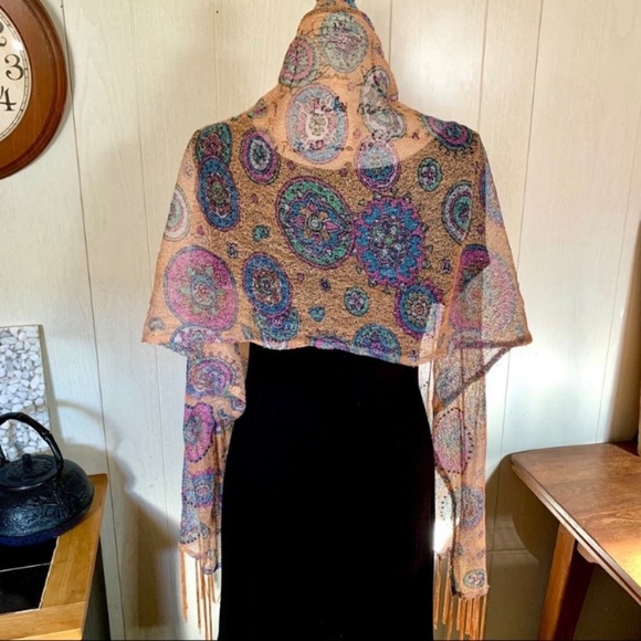 Netted Mandala Print Sequined Tassel Scarf - Picture 7 of 8